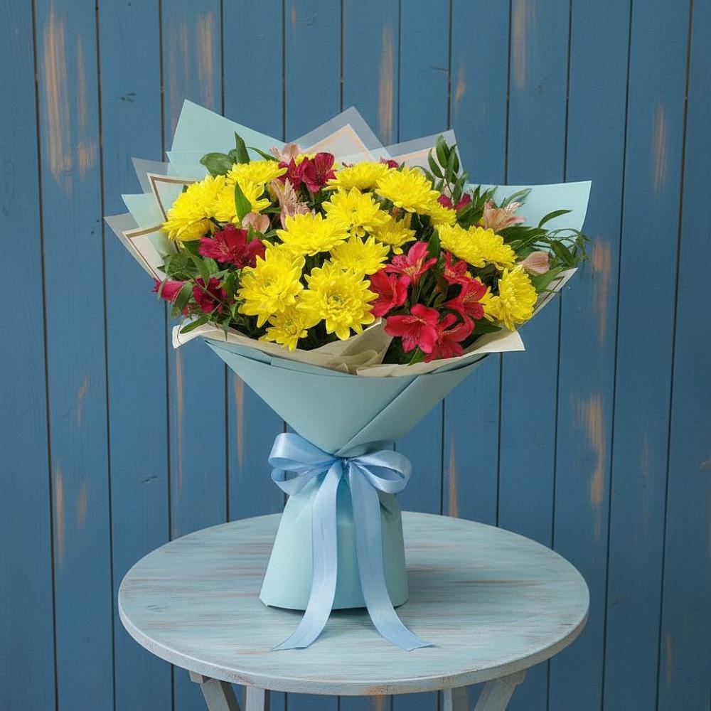 Букет цветов из: Альстромерии и Хризантемы в Укромном