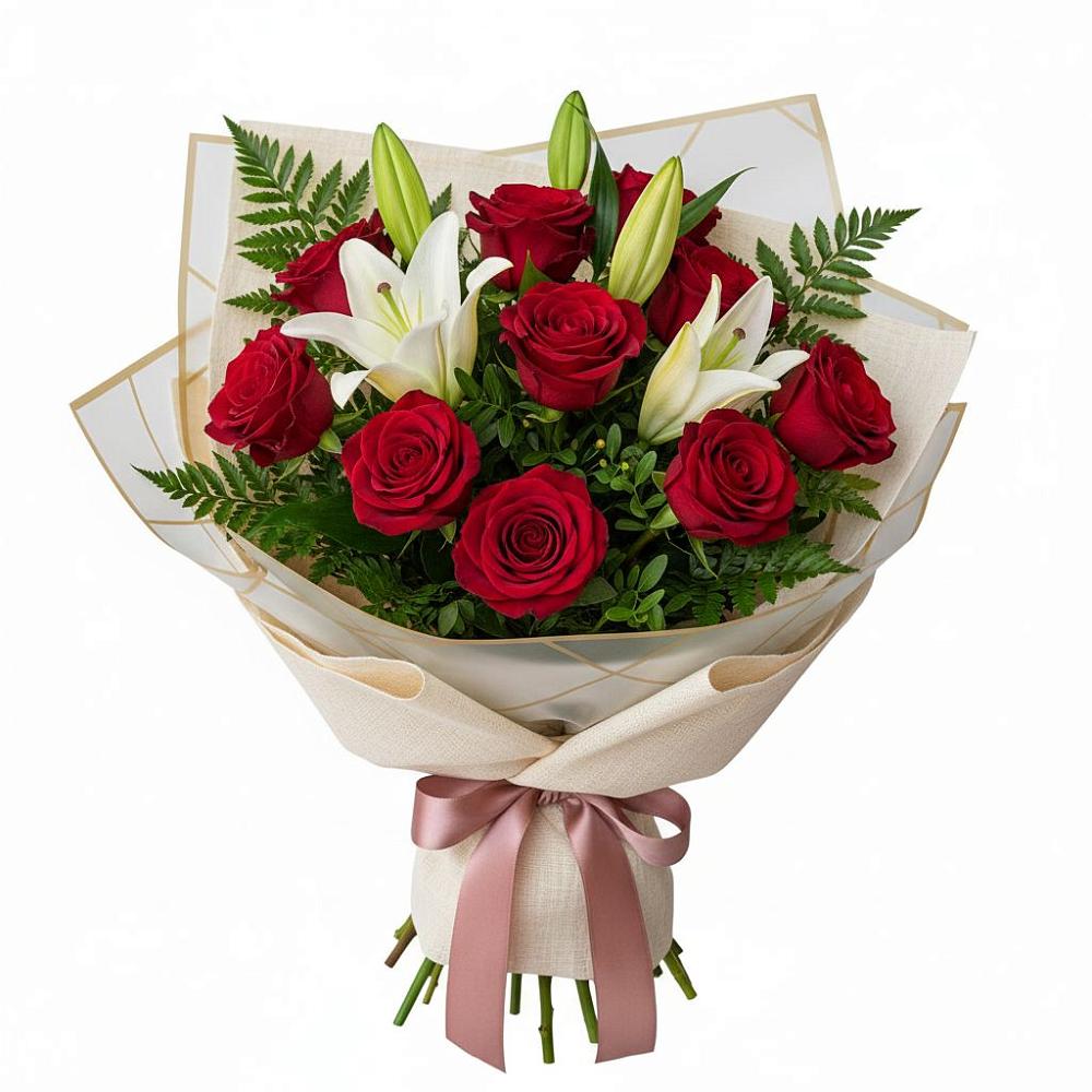 Букет цветов из: Лилии и Розы в Укромном