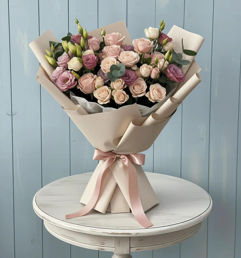 Букет цветов из: Розы и Лизиантусы в Укромном