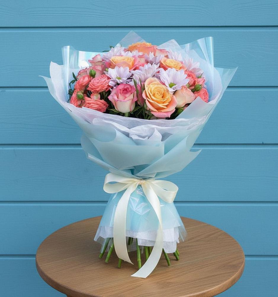 Букет цветов из: Хризантемы и Розы в Укромном