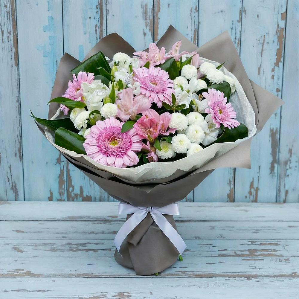Букет цветов из: Герберы, Альстромерии и Хризантемы в Укромном